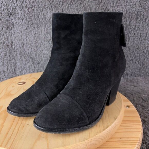 Rag & Bone Ryland Suede Ankle Boots Womens Size 7.5 Black Cap Toe Made in Italy - Picture 2 of 11